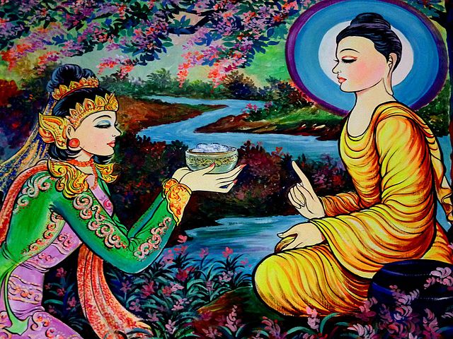 Sujata ofeering milk to Buddha in bodh gaya